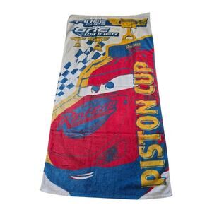 Disney Cars 2 Piston Cup Beach Towel Pixar Graphic Pool Red White Bluetowel
